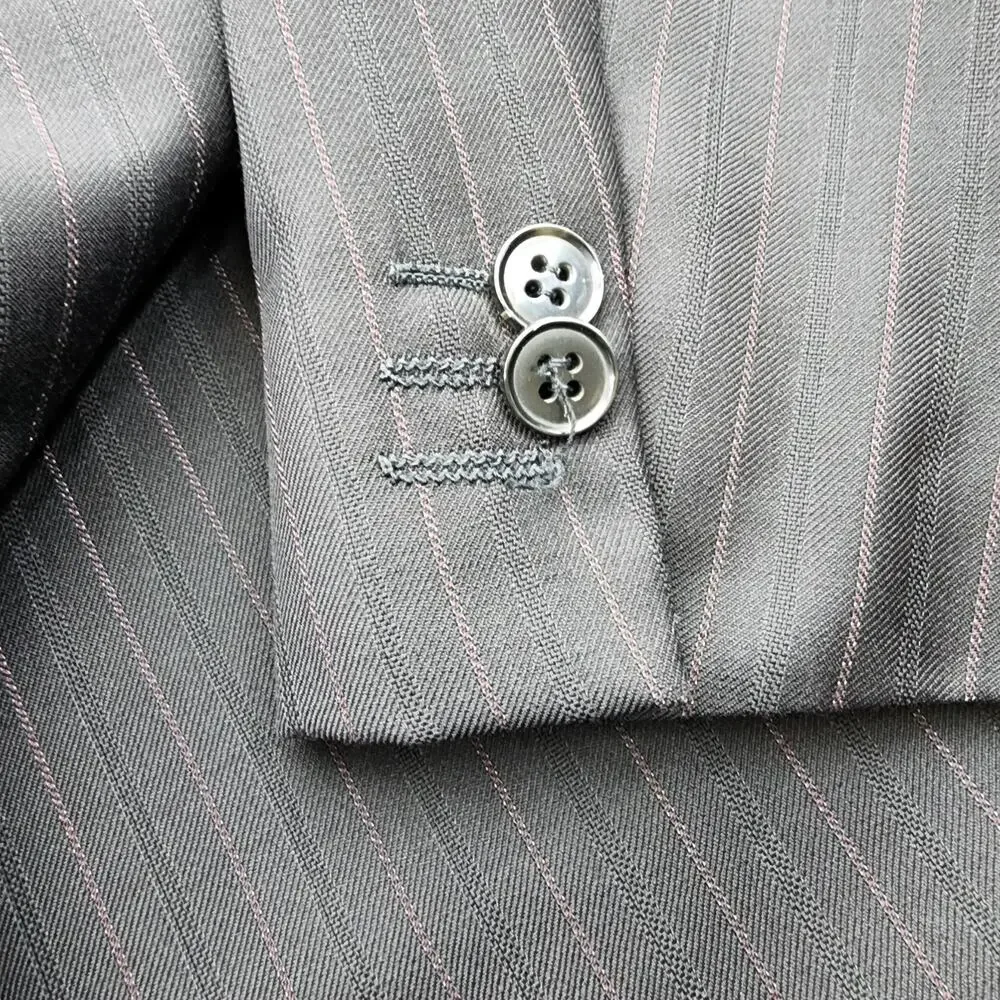 Zegna 100% Wool Pin Stripe Blazer Black Double Vent Three Button Size 46R